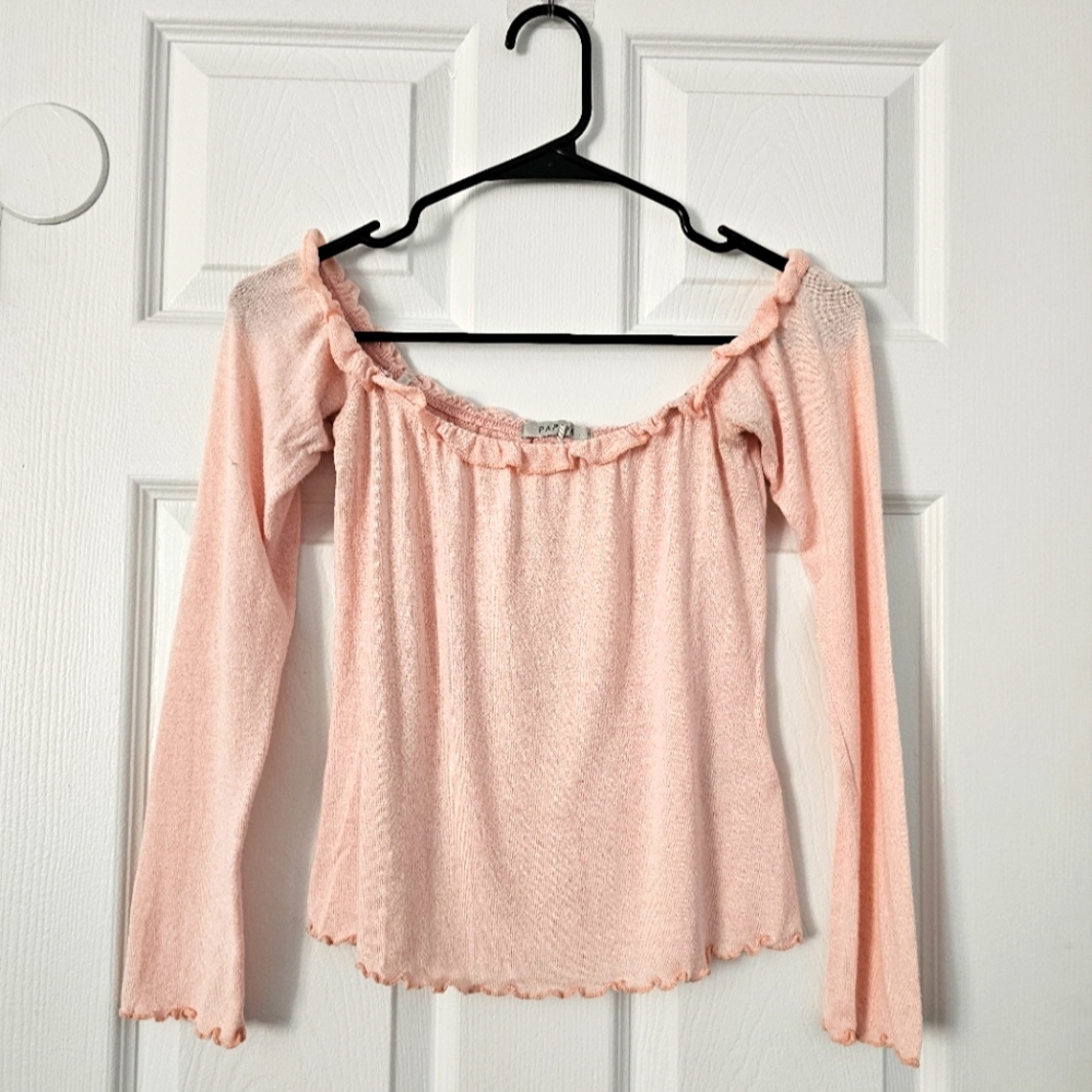 Papaya Light Pink Long Sleeve Off-Shoulder Top